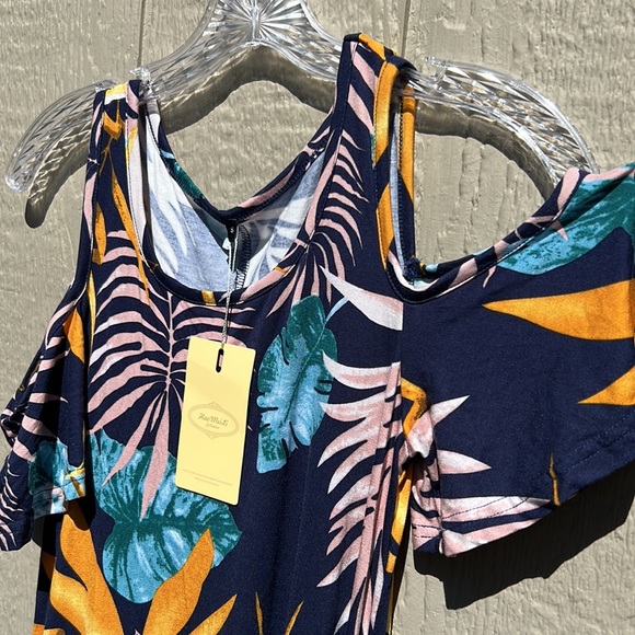 NWT Hao MeiLi Collection Cold Shoulder Hawaiian Tropical Dress w/Pockets - Picture 6 of 16